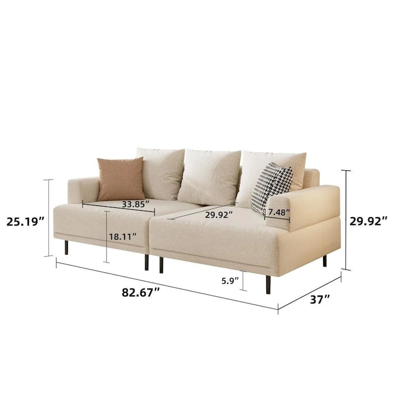 Modern Deep Seat Sofa with Pillows, High Legs, Comfortable Living Room Sofa, Apartment Sofa