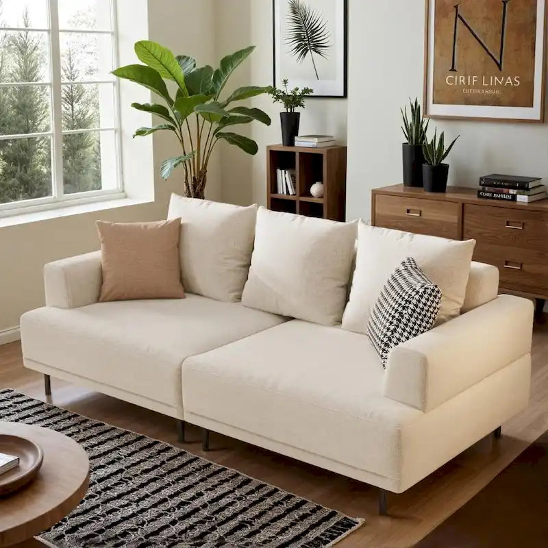 Modern Deep Seat Sofa with Pillows, High Legs, Comfortable Living Room Sofa, Apartment Sofa