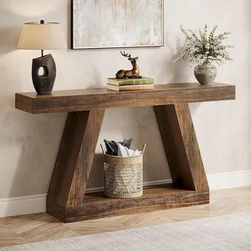 55 Inches Farmhouse Wood Console Sofa Table with Storage - 11.81  D x 55.12  W x 31.5  H