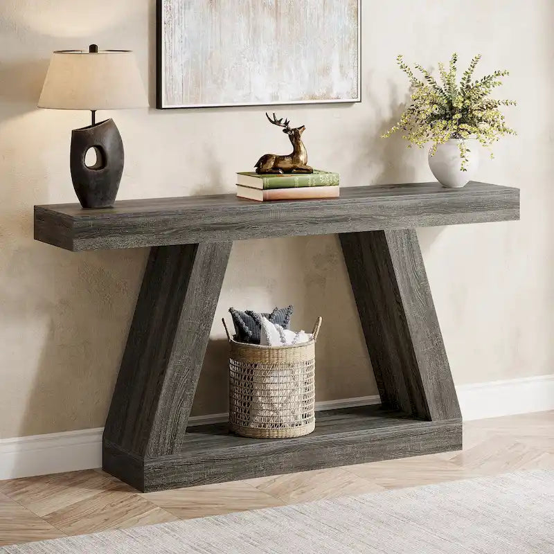 55 Inches Farmhouse Wood Console Sofa Table with Storage - 11.81  D x 55.12  W x 31.5  H