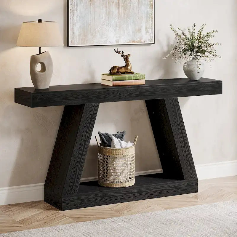 55 Inches Farmhouse Wood Console Sofa Table with Storage - 11.81  D x 55.12  W x 31.5  H