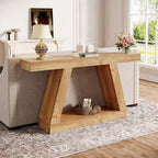 55 Inches Farmhouse Wood Console Sofa Table with Storage - 11.81  D x 55.12  W x 31.5  H