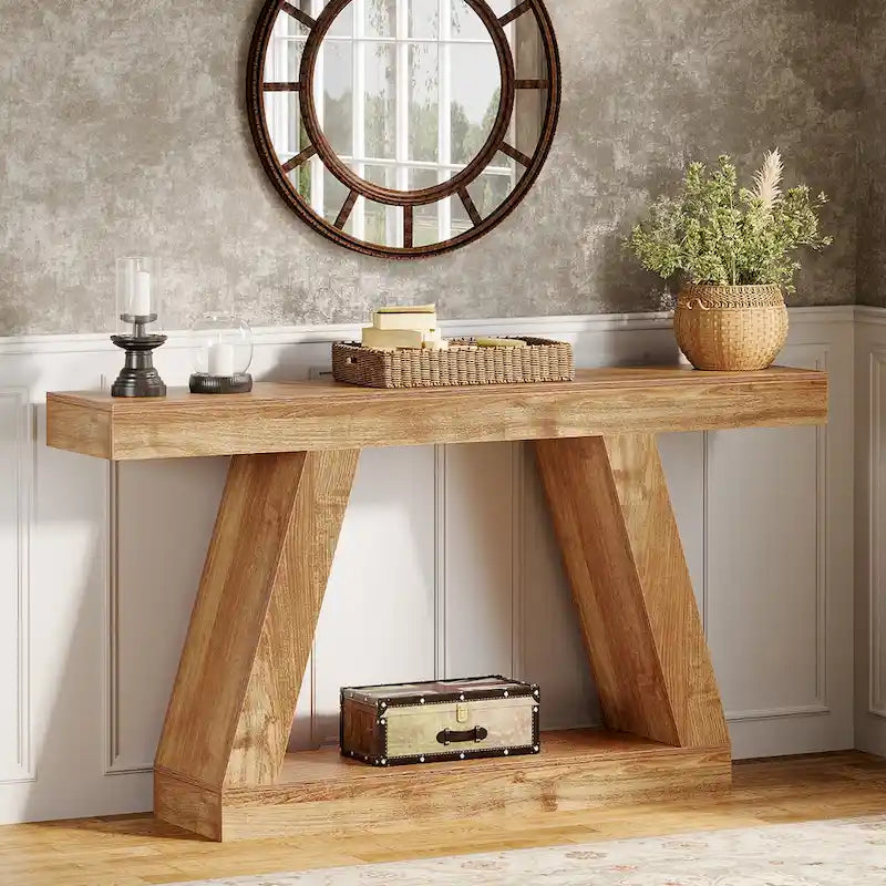 55 Inches Farmhouse Wood Console Sofa Table with Storage - 11.81  D x 55.12  W x 31.5  H
