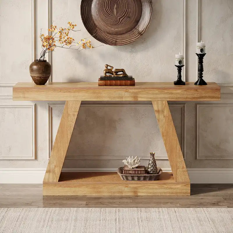 55 Inches Farmhouse Wood Console Sofa Table with Storage - 11.81  D x 55.12  W x 31.5  H