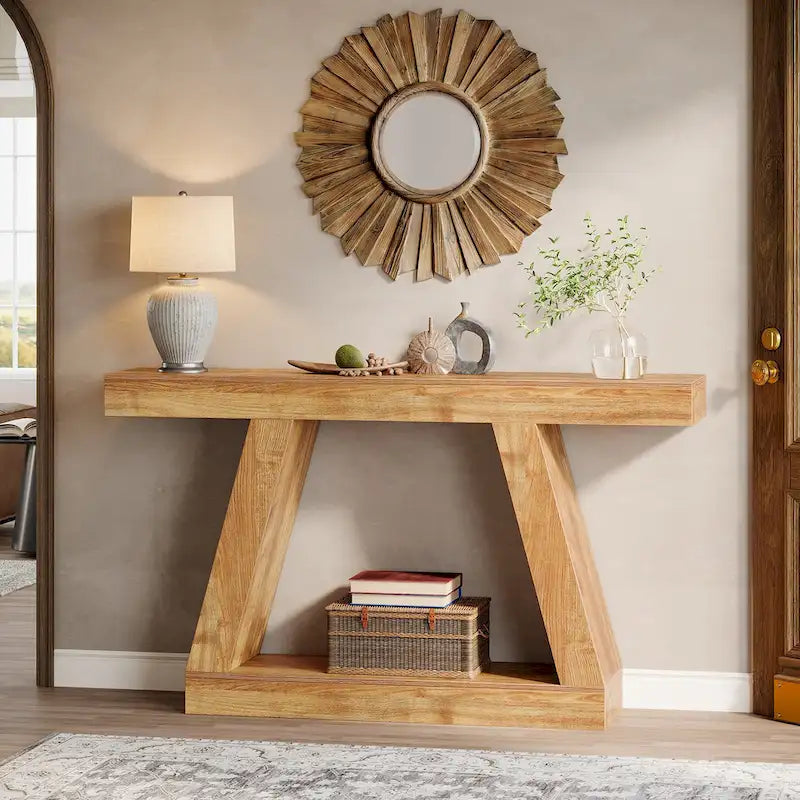 55 Inches Farmhouse Wood Console Sofa Table with Storage - 11.81  D x 55.12  W x 31.5  H