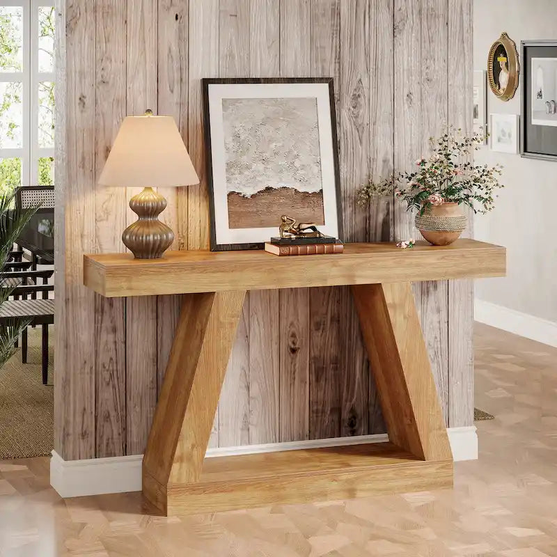 55 Inches Farmhouse Wood Console Sofa Table with Storage - 11.81  D x 55.12  W x 31.5  H