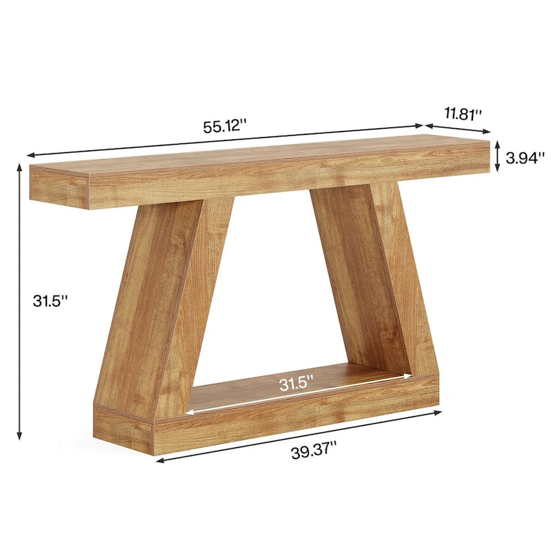 55 Inches Farmhouse Wood Console Sofa Table with Storage - 11.81  D x 55.12  W x 31.5  H