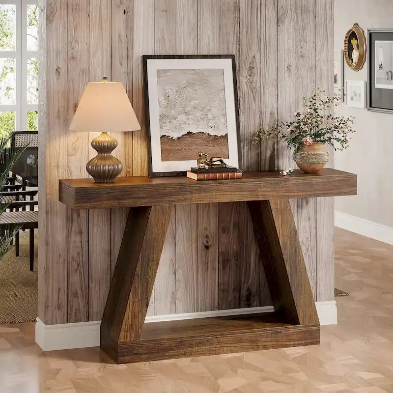 55 Inches Farmhouse Wood Console Sofa Table with Storage - 11.81  D x 55.12  W x 31.5  H