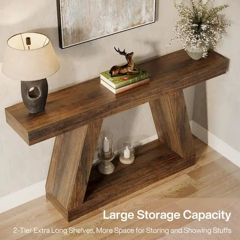 55 Inches Farmhouse Wood Console Sofa Table with Storage - 11.81  D x 55.12  W x 31.5  H