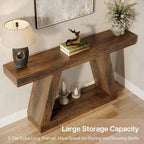 55 Inches Farmhouse Wood Console Sofa Table with Storage - 11.81  D x 55.12  W x 31.5  H