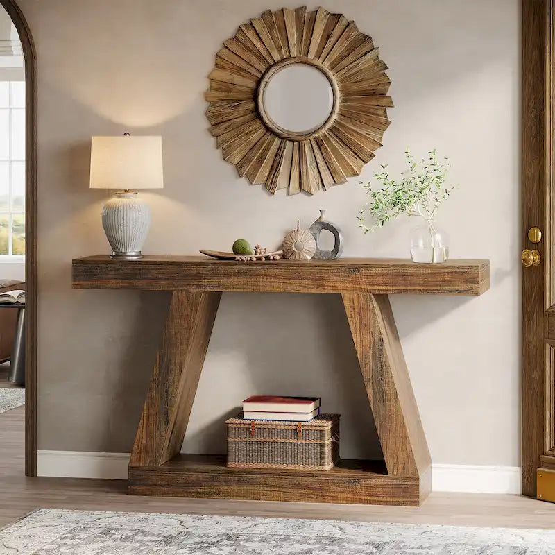55 Inches Farmhouse Wood Console Sofa Table with Storage - 11.81  D x 55.12  W x 31.5  H