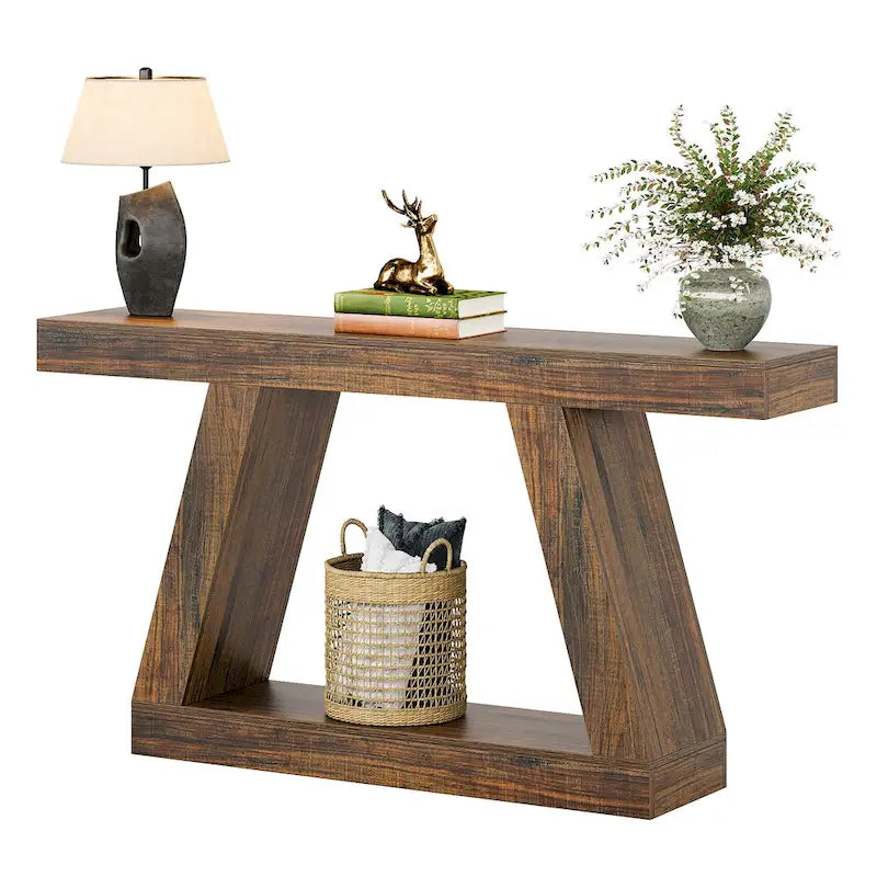 55 Inches Farmhouse Wood Console Sofa Table with Storage - 11.81  D x 55.12  W x 31.5  H