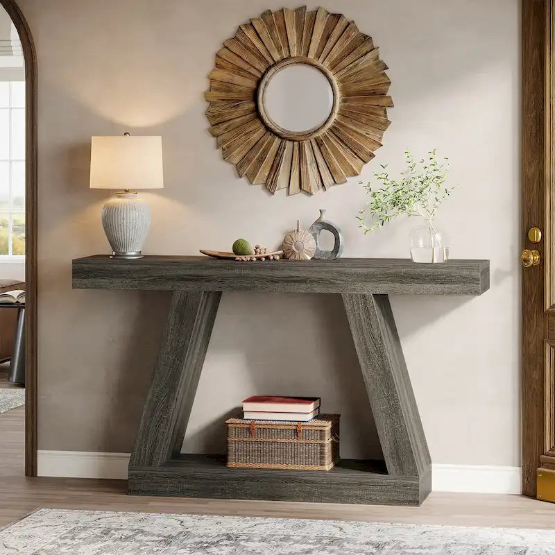 55 Inches Farmhouse Wood Console Sofa Table with Storage - 11.81  D x 55.12  W x 31.5  H
