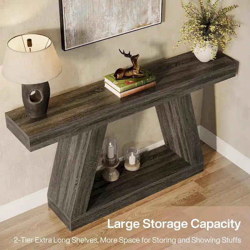 55 Inches Farmhouse Wood Console Sofa Table with Storage - 11.81  D x 55.12  W x 31.5  H