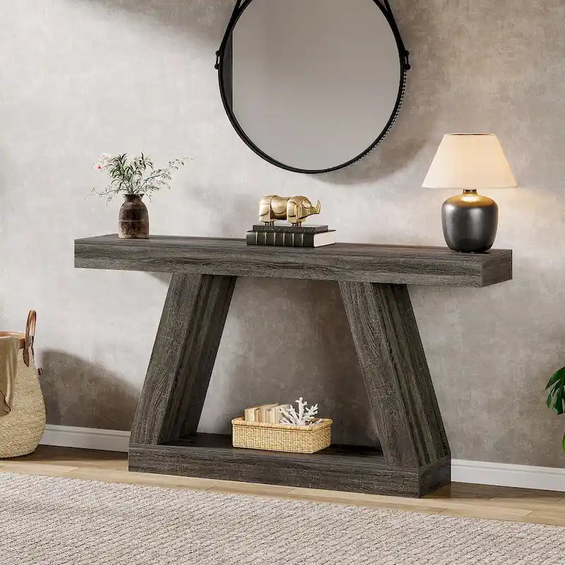 55 Inches Farmhouse Wood Console Sofa Table with Storage - 11.81  D x 55.12  W x 31.5  H