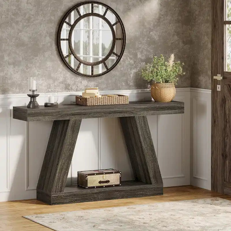 55 Inches Farmhouse Wood Console Sofa Table with Storage - 11.81  D x 55.12  W x 31.5  H