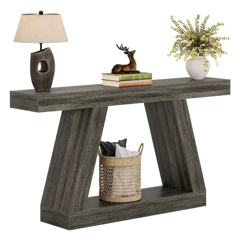 55 Inches Farmhouse Wood Console Sofa Table with Storage - 11.81  D x 55.12  W x 31.5  H