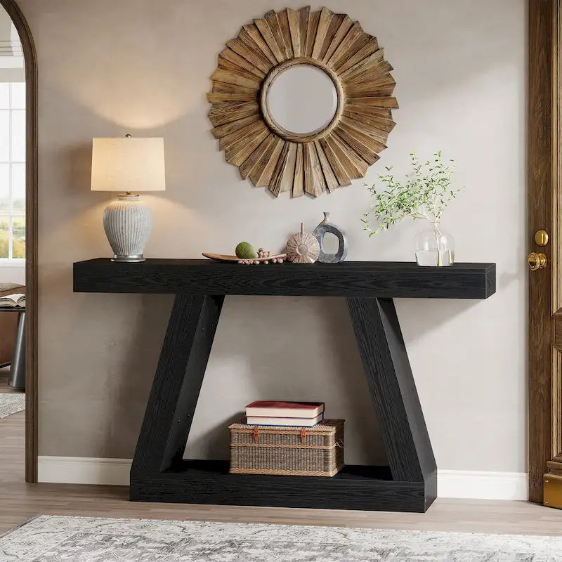 55 Inches Farmhouse Wood Console Sofa Table with Storage - 11.81  D x 55.12  W x 31.5  H