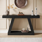 55 Inches Farmhouse Wood Console Sofa Table with Storage - 11.81  D x 55.12  W x 31.5  H