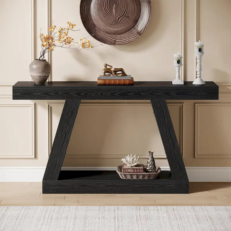 55 Inches Farmhouse Wood Console Sofa Table with Storage - 11.81  D x 55.12  W x 31.5  H