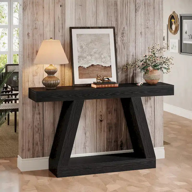 55 Inches Farmhouse Wood Console Sofa Table with Storage - 11.81  D x 55.12  W x 31.5  H