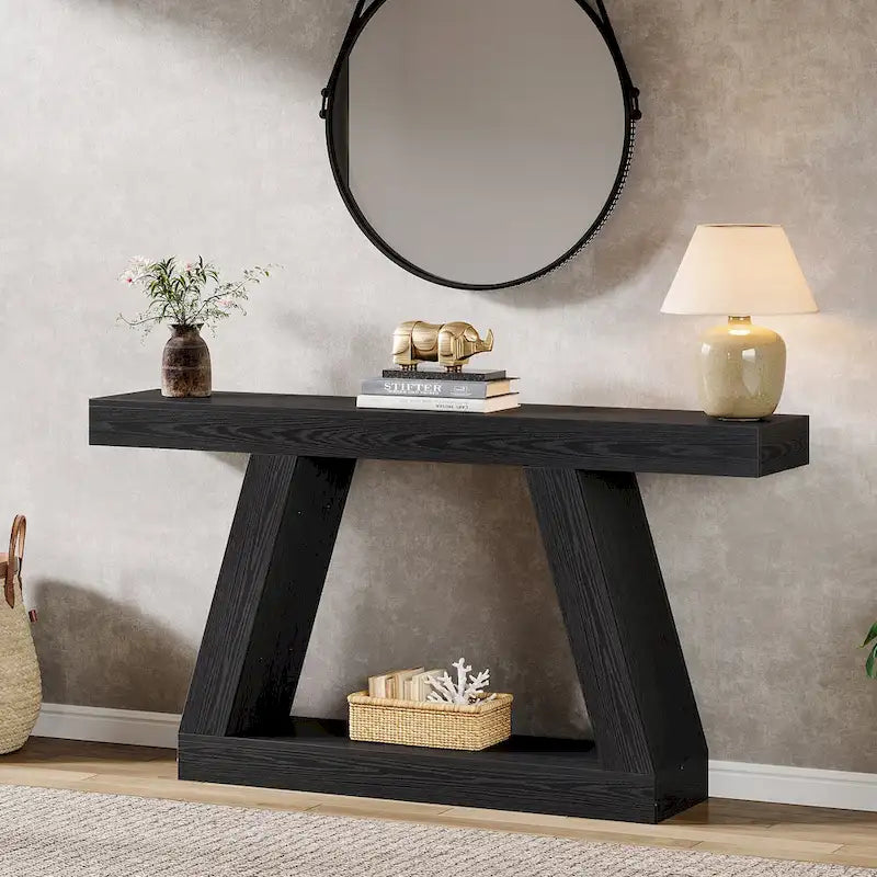 55 Inches Farmhouse Wood Console Sofa Table with Storage - 11.81  D x 55.12  W x 31.5  H