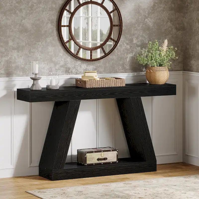55 Inches Farmhouse Wood Console Sofa Table with Storage - 11.81  D x 55.12  W x 31.5  H