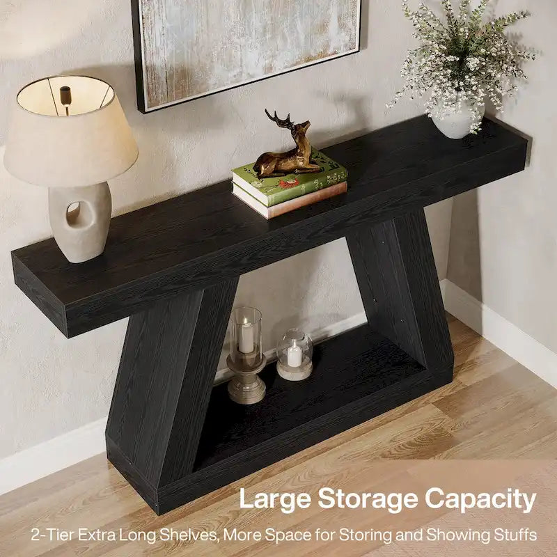 55 Inches Farmhouse Wood Console Sofa Table with Storage - 11.81  D x 55.12  W x 31.5  H