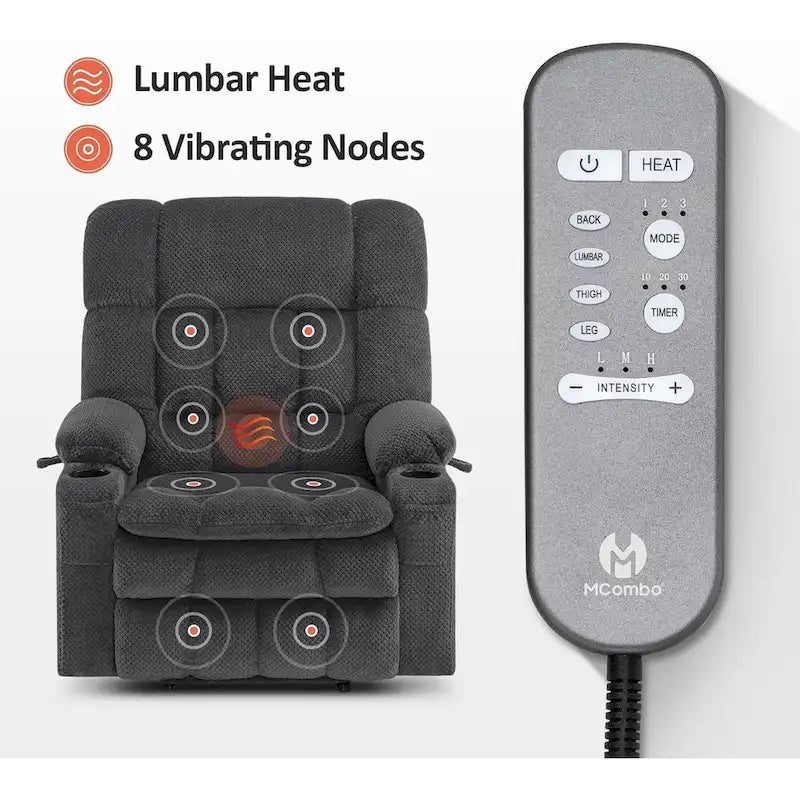 MCombo Dual Motor Power Lift Recliner Chair with Massage and Heat for Big People, Fabric R7891 (Large-Wide)