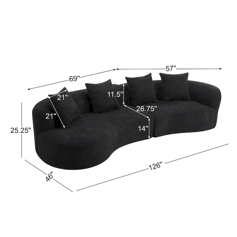Beige Curved Sectional Sofa - 5 Seater