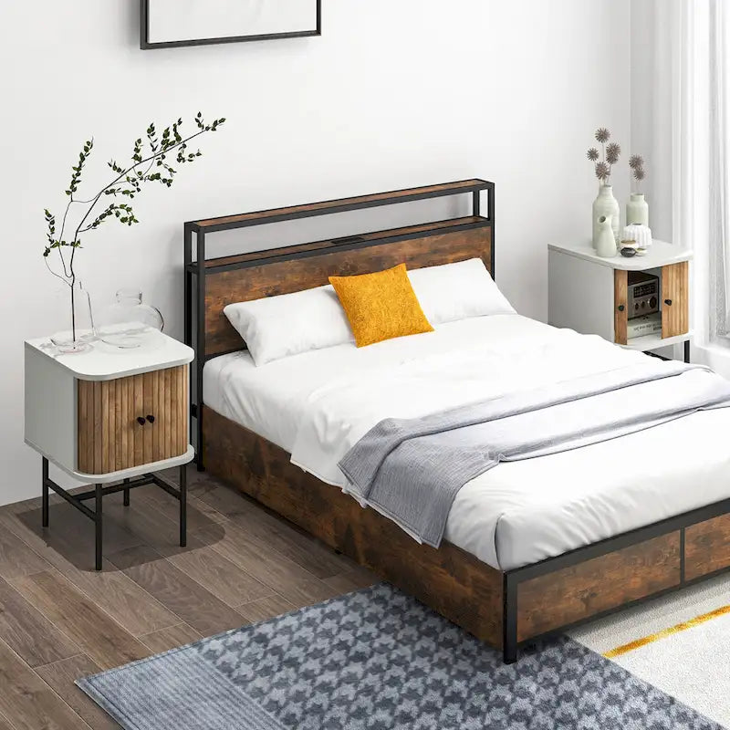 Gymax Set of 2 Nightstand Compact Modern End Side Table w/ Sliding