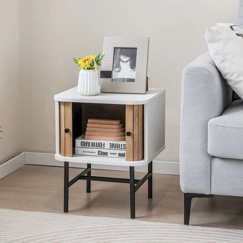 Gymax Set of 2 Nightstand Compact Modern End Side Table w/ Sliding