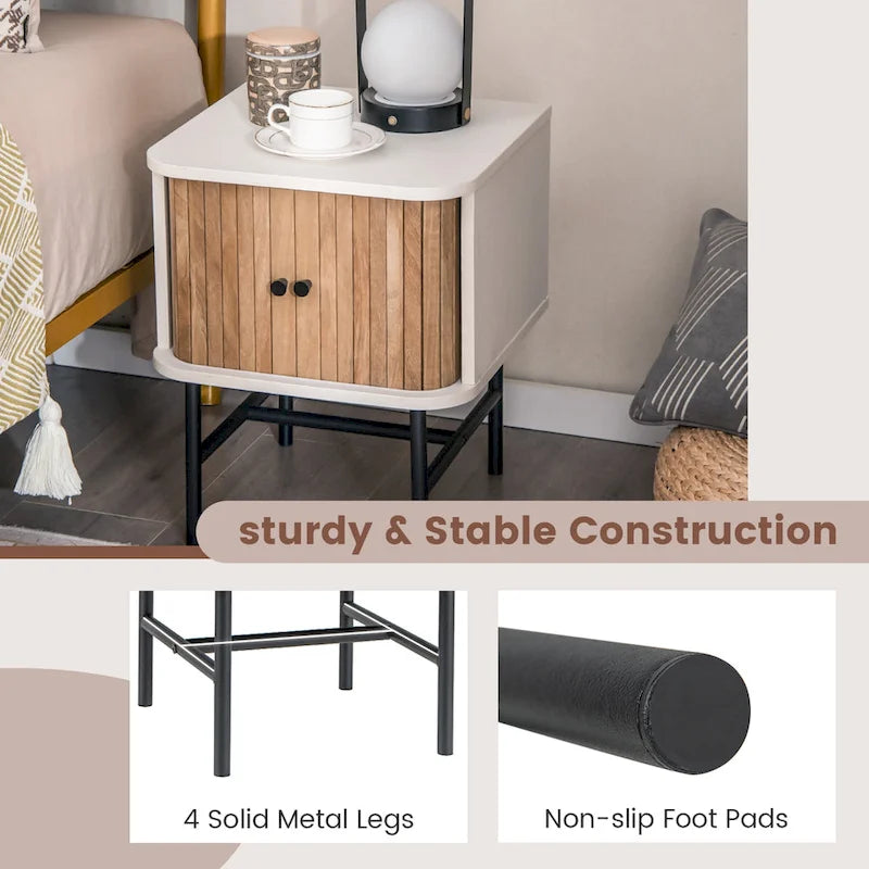 Gymax Set of 2 Nightstand Compact Modern End Side Table w/ Sliding