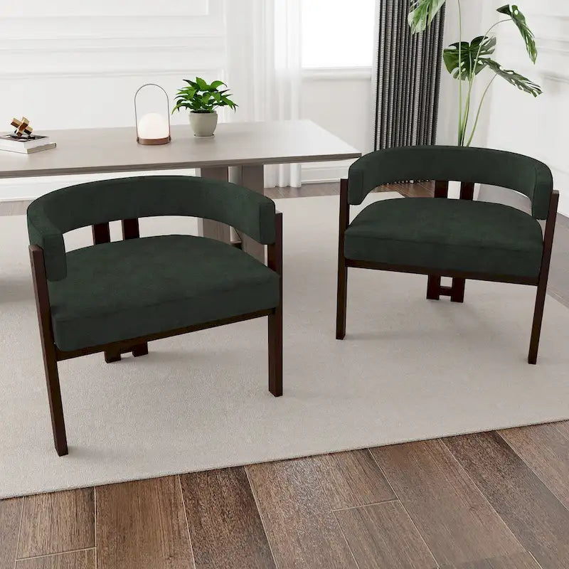 Modern Accent Chair Upholstered Armchair with Open Back 3 Legs Barrel Dining Chair Comfy Side Chair for Living Room Set of 2
