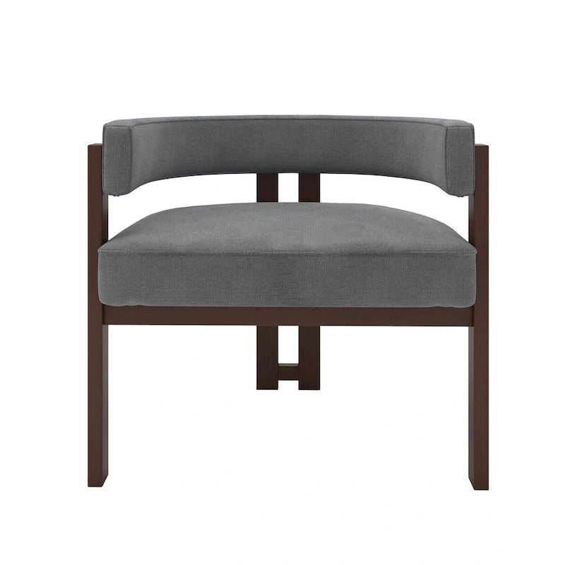 Modern Accent Chair Upholstered Armchair with Open Back 3 Legs Barrel Dining Chair Comfy Side Chair for Living Room Set of 2