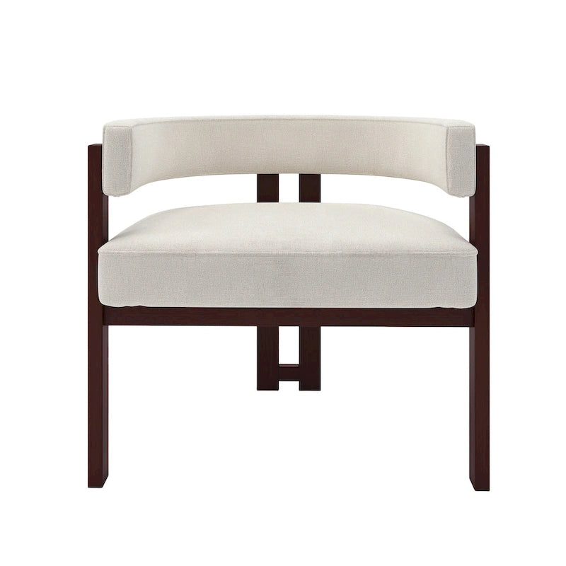 Modern Accent Chair Upholstered Armchair with Open Back 3 Legs Barrel Dining Chair Comfy Side Chair for Living Room Set of 2