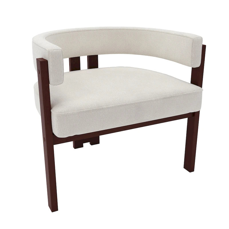 Modern Accent Chair Upholstered Armchair with Open Back 3 Legs Barrel Dining Chair Comfy Side Chair for Living Room Set of 2