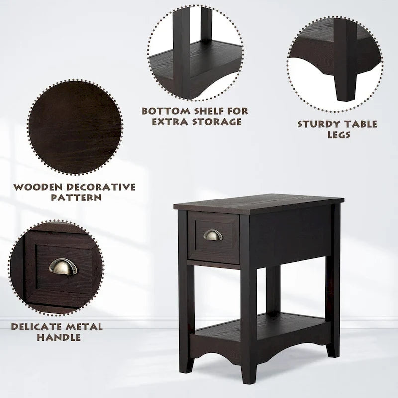 Gymax Set of 2 Contemporary Side End Table Compact Table w/ Drawer - 13  X 22  X 23  (L X W X H)