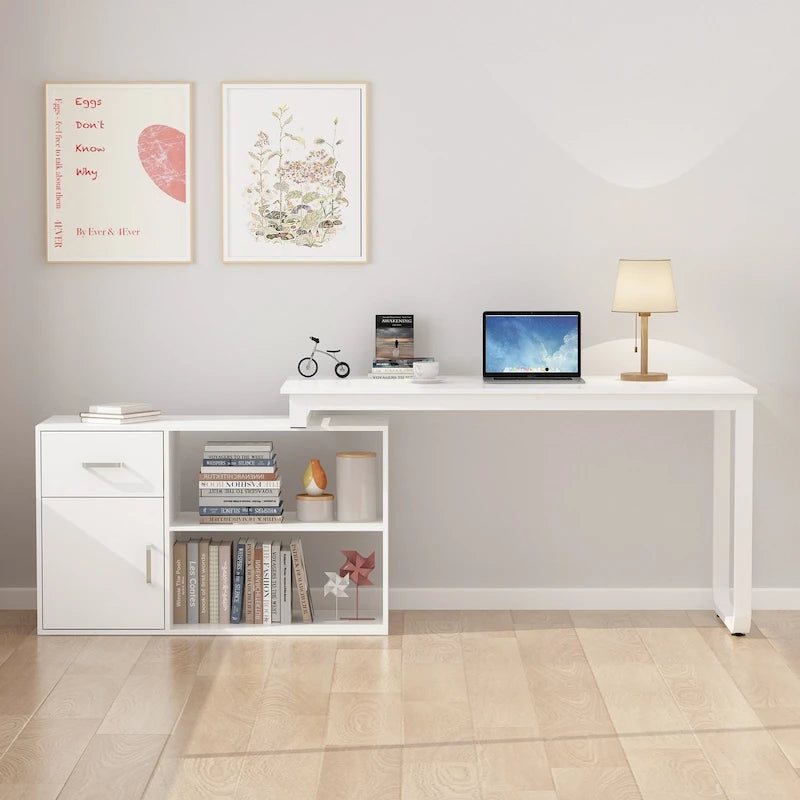 White Reversible L Shape Desk Rotating Desk Working Desk Computer