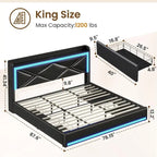 Bed Frame LED Lights Headboard & USB-C/A Charging Station 4 Drawers