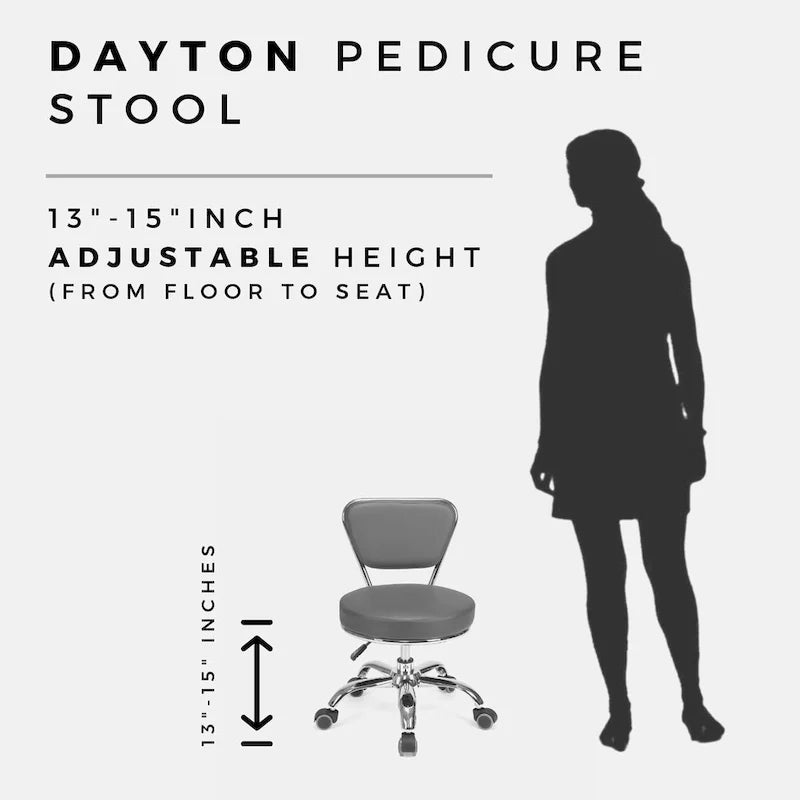Dayton Short Stool Adjustable 13 to 15 Low Rolling Chair with Backrest, White - N/A