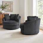 DREAMSIDEA 2 Set Recessed Arm Slipcovered Swivel Barrel Chair