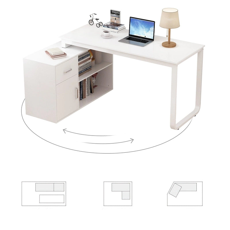 White Reversible L Shape Desk Rotating Desk Working Desk Computer