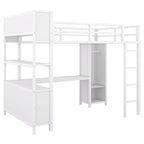 Off-White Metal Loft Bed with Desk and Wardrobe - Full Size
