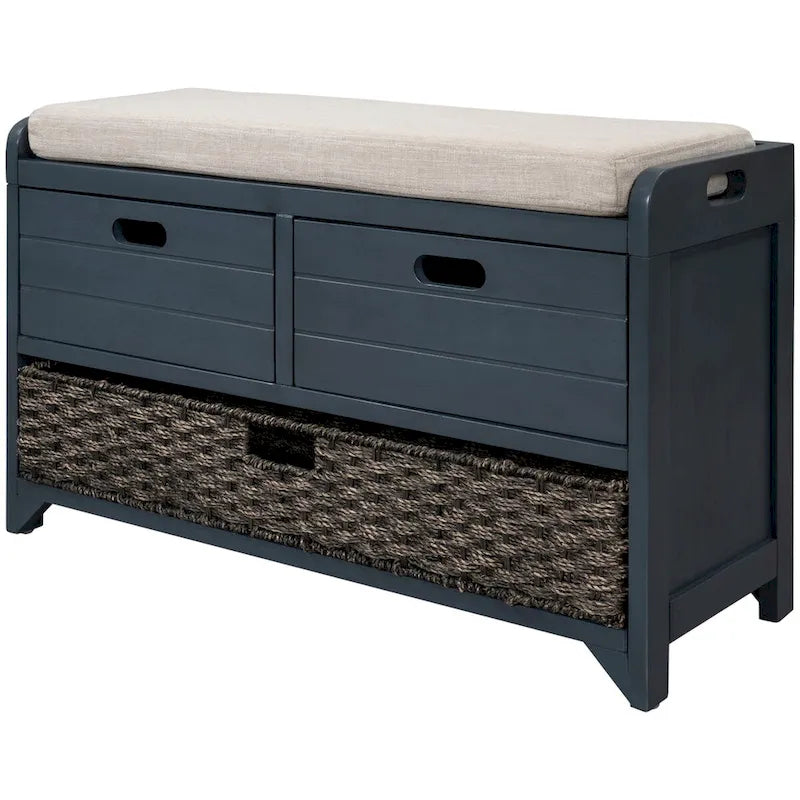 Wood Storage Bench with 2 Woven Baskets by Harper&Bright Designs