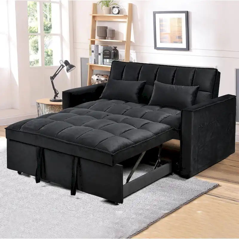 Modern Velvet Futon Loveseat with Reclining Backrest & Pockets, Seats 2 鈥?Dark Gray / Light Gray / Blue / Black