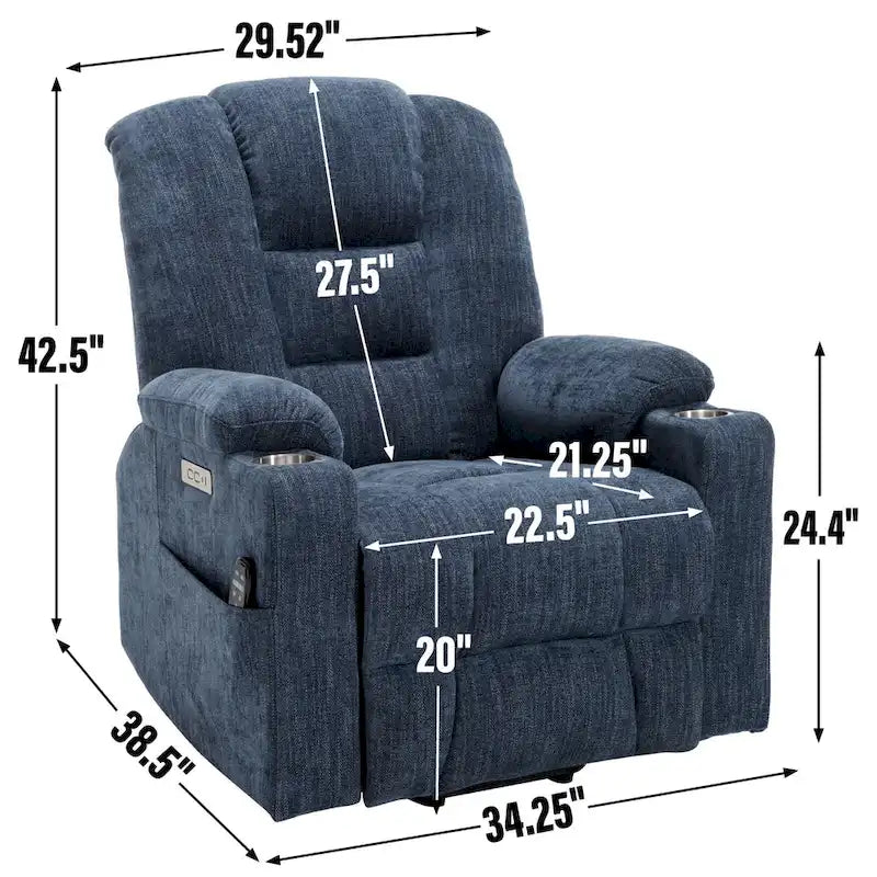 Power Lift Recliner Chair with Massage and Heat, Lazy Boy Overstuffed Wide Recliners w/USB, Type C Ports & 2 Steel Cup Holders