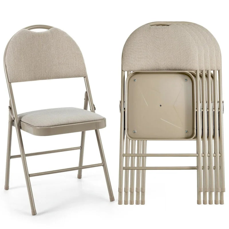 6 Pack Folding Chairs Portable Padded Office Kitchen Dining Chairs-Beige - 18.5 x 20 x 35 (L x W x H)