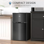 HOMCOM Double Door Mini Fridge with Freezer, 3.2 Cu.Ft Compact Refrigerator with Adjustable Shelf, Adjustable Thermostat