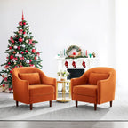 28.34W Set Of 2 Accent Armchair, Velvet Barrel Chair with Solid Wood Legs